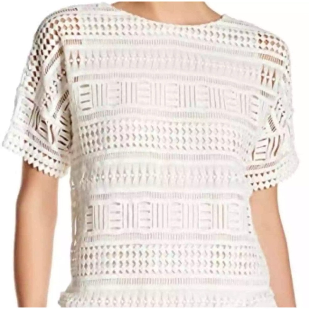 VINCE Ivory crochet geo lace blouse